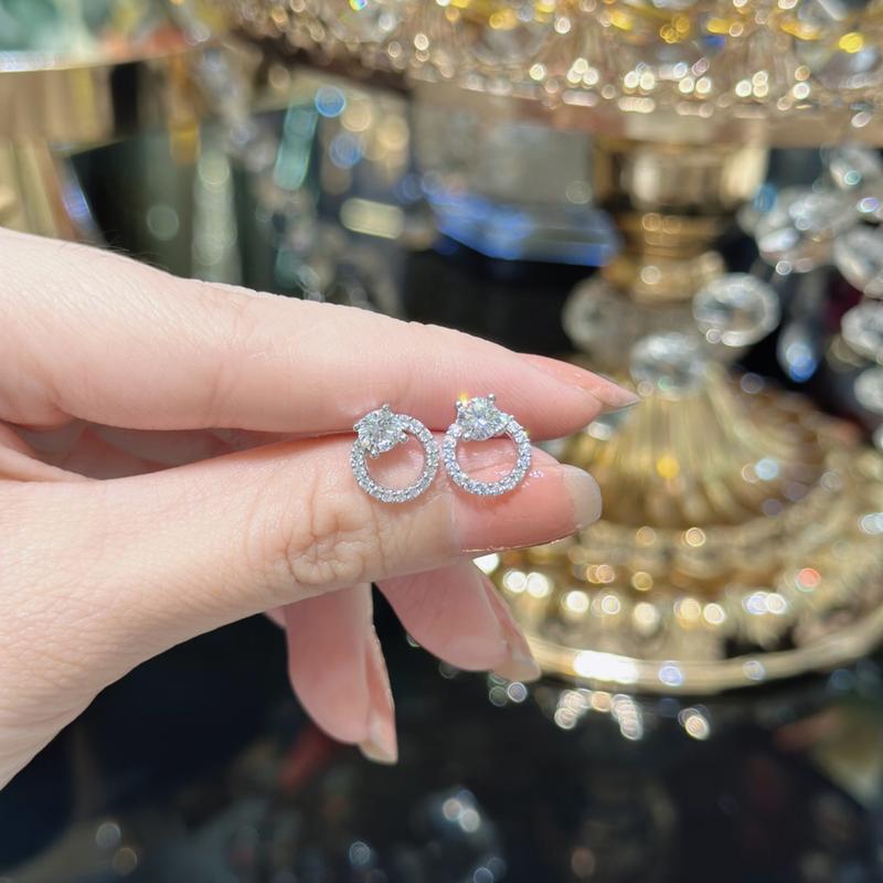 [ Hoàng Phát ] Phụ Kiện Bông Tai Bạc Ý 925 Một Hột Vòng Tròn Tấm Chui Đẩy Xi Kim (B192)