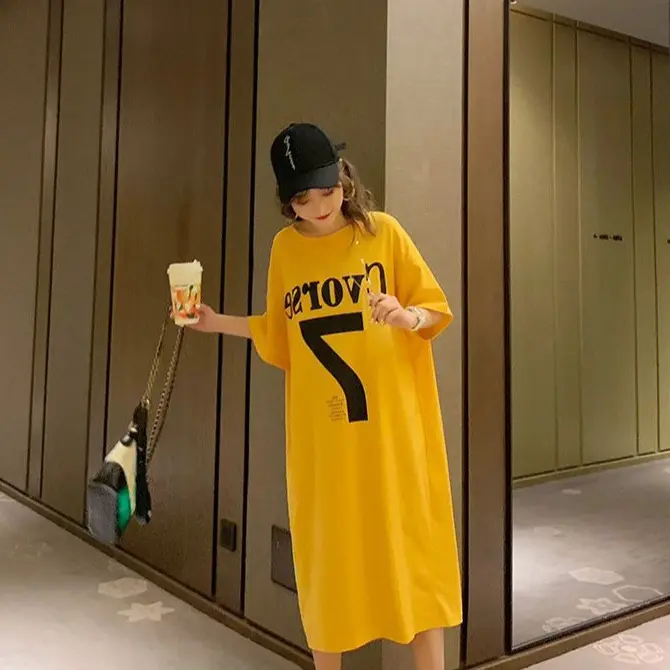 Midi Dress Longgar Torn Back Triangle 7 Vsene Oversize - Yellow 3