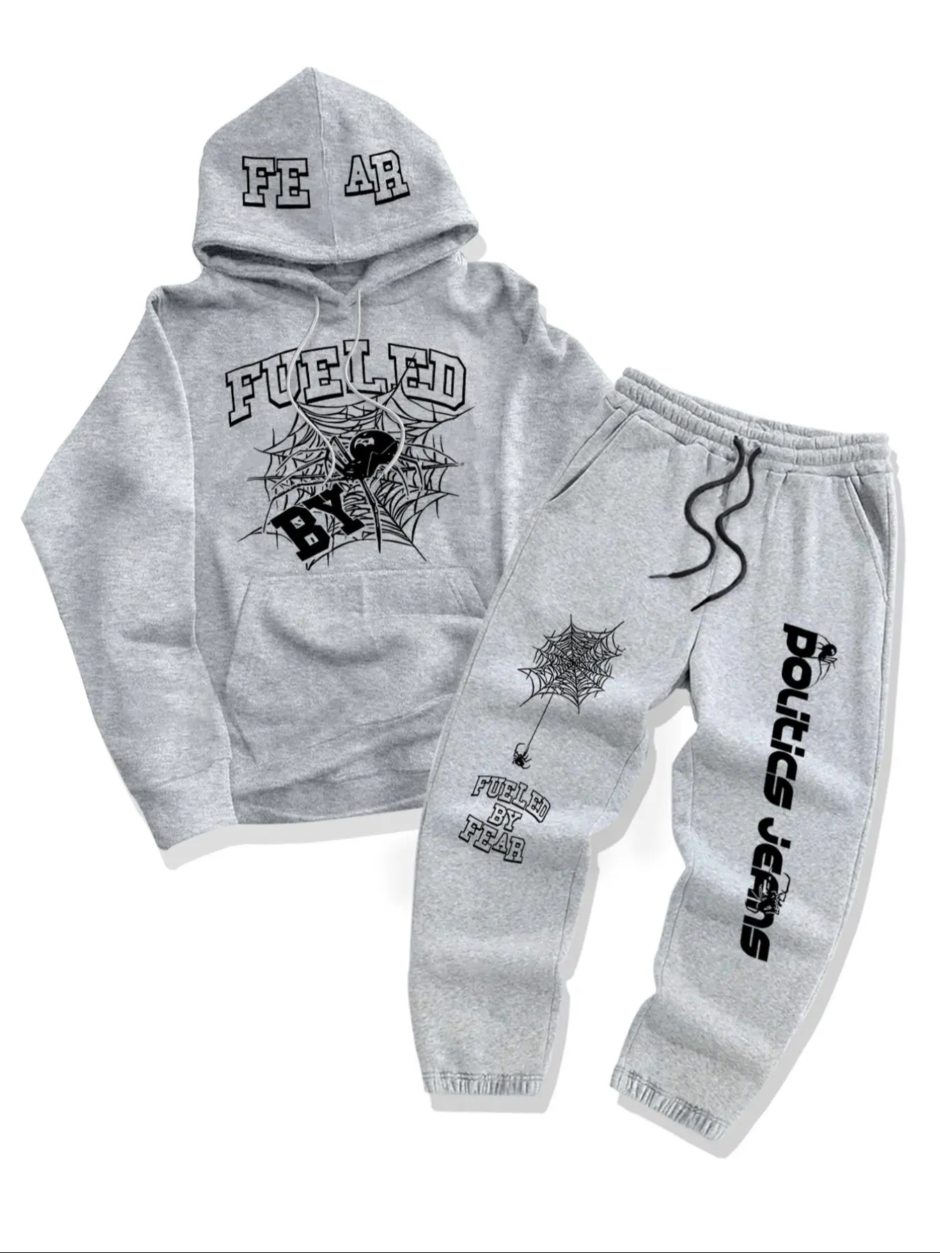 Men's Letter Print Graphic Hoodie & Drawstring Waist Sweatpants Two-piece Set, Regular Fit Casual Long Sleeve Hooded Sweatshirt & Pocket Jogger Pants, Men's Fall & Winter Clothes