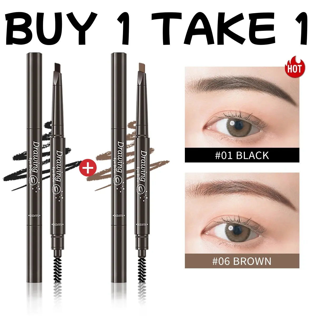 [BUY 1 TAKE 1]DRAWING Double-headed Yebrow Pencil Waterproof Highly Pigmented Long Lasting Non-Smudging Yebrow Makeup Cosmetics Suitable For Beginners