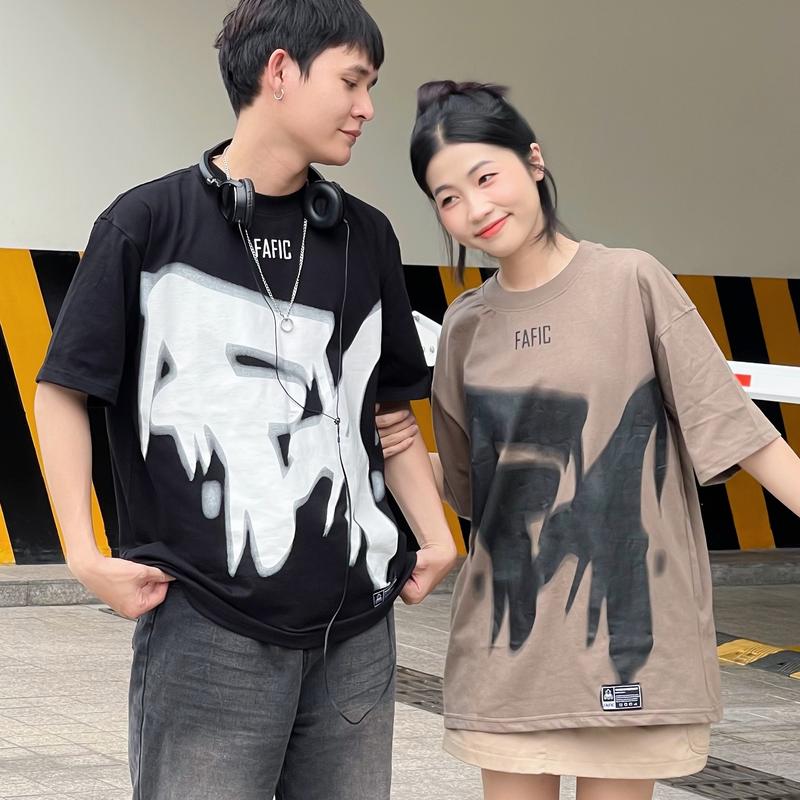 Áo thun NAM FAFIC Studio in Logo FA big Nam Menswear Cổ Tròn oversize cả nữ unisex chất cotton thoáng mát