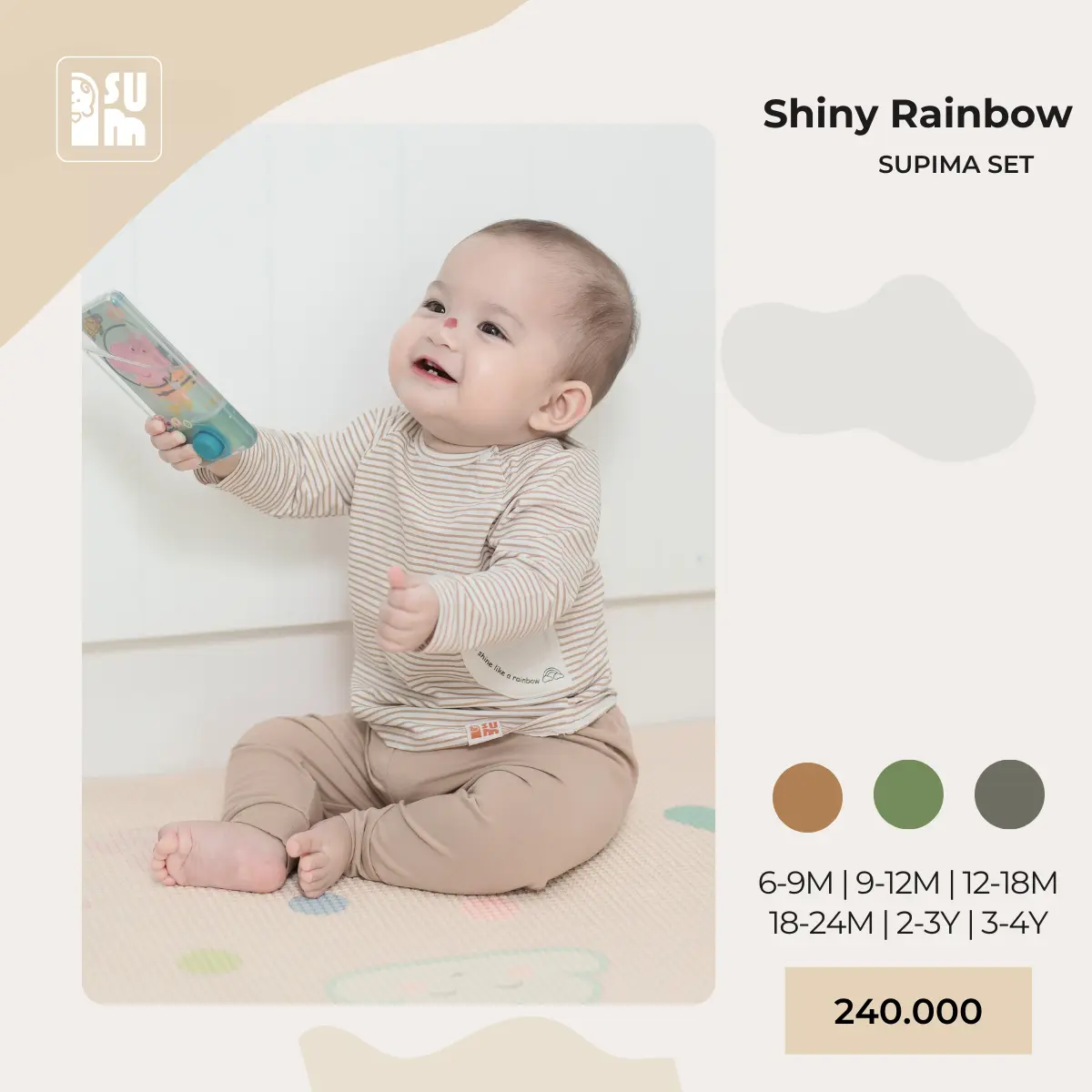 Bộ Quần Áo Dài Tay Shiny Rainbow Bé Gái Bé Trai Vải Cotton Supima Mềm mại, Thoáng Khí Thương Hiệu I am SU