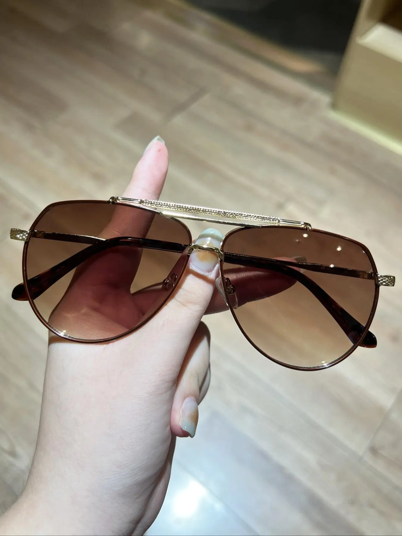 1 Pair Simple Ombre Lens Sunglasses For Everyday Use, Summer Oval Metal Frame Double Beam Aviator Sunglasses, Travel Accessories