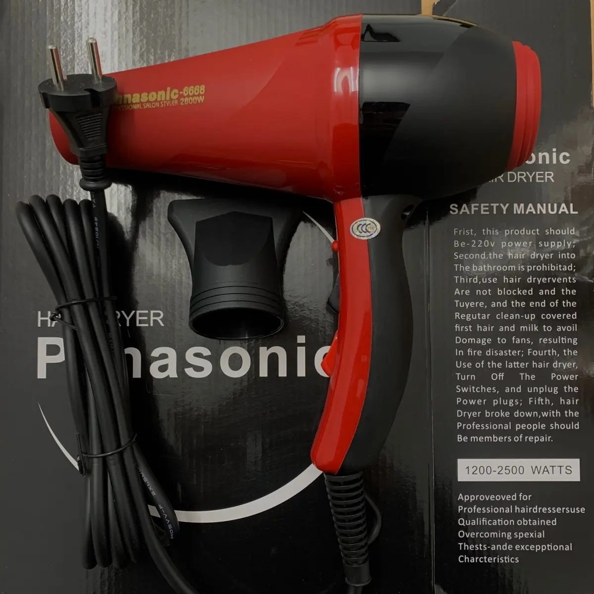 Máy sấy tóc panassonicc 6668 (2800w) màu đỏ máy sấy mạnh dùng cho gia đình và salon