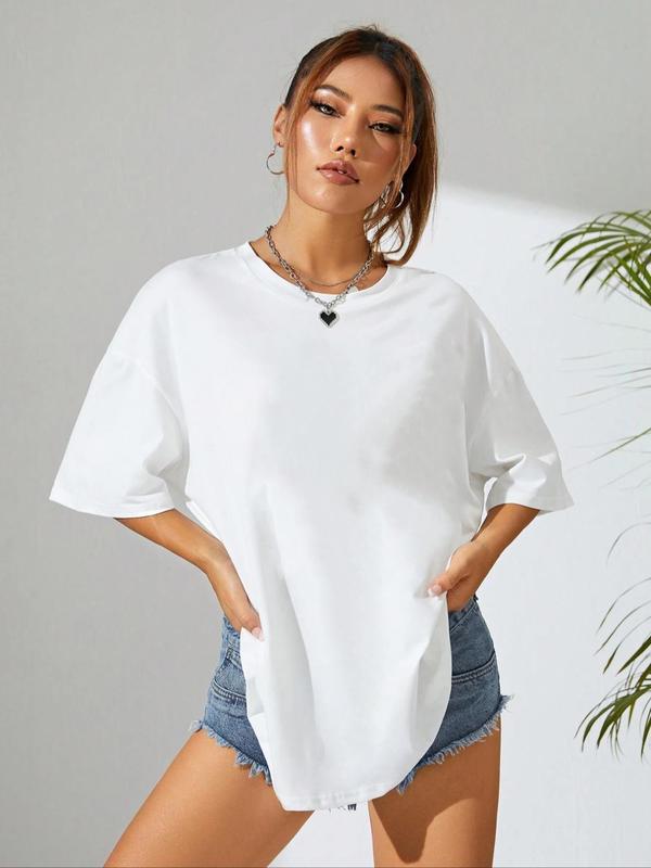 Women's Plain Round Neck Tee, Casual Minimalist Half Sleeve Crew Neck T-Shirt for Summer, Fashion Women's Top for Daily Wear 4