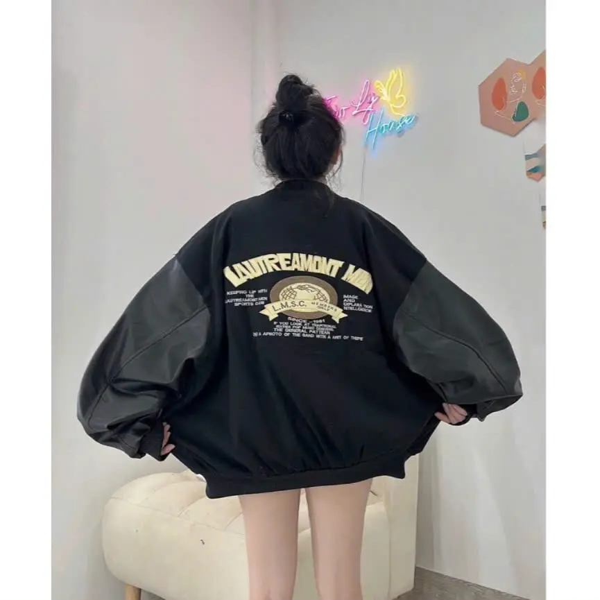 Áo bomber phối tay da chữ A hotrend cá tính