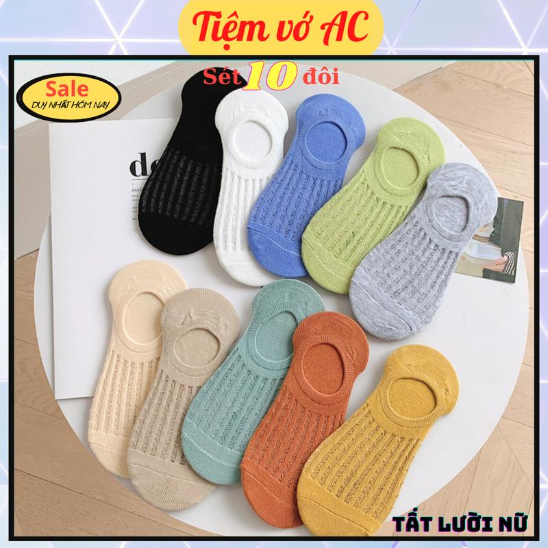  Tất lười nữ  FREESHIP  tất trắng Sét 10 đôi - Tất nữ cổ ngắn lưới thoáng 10 màu  - T93 