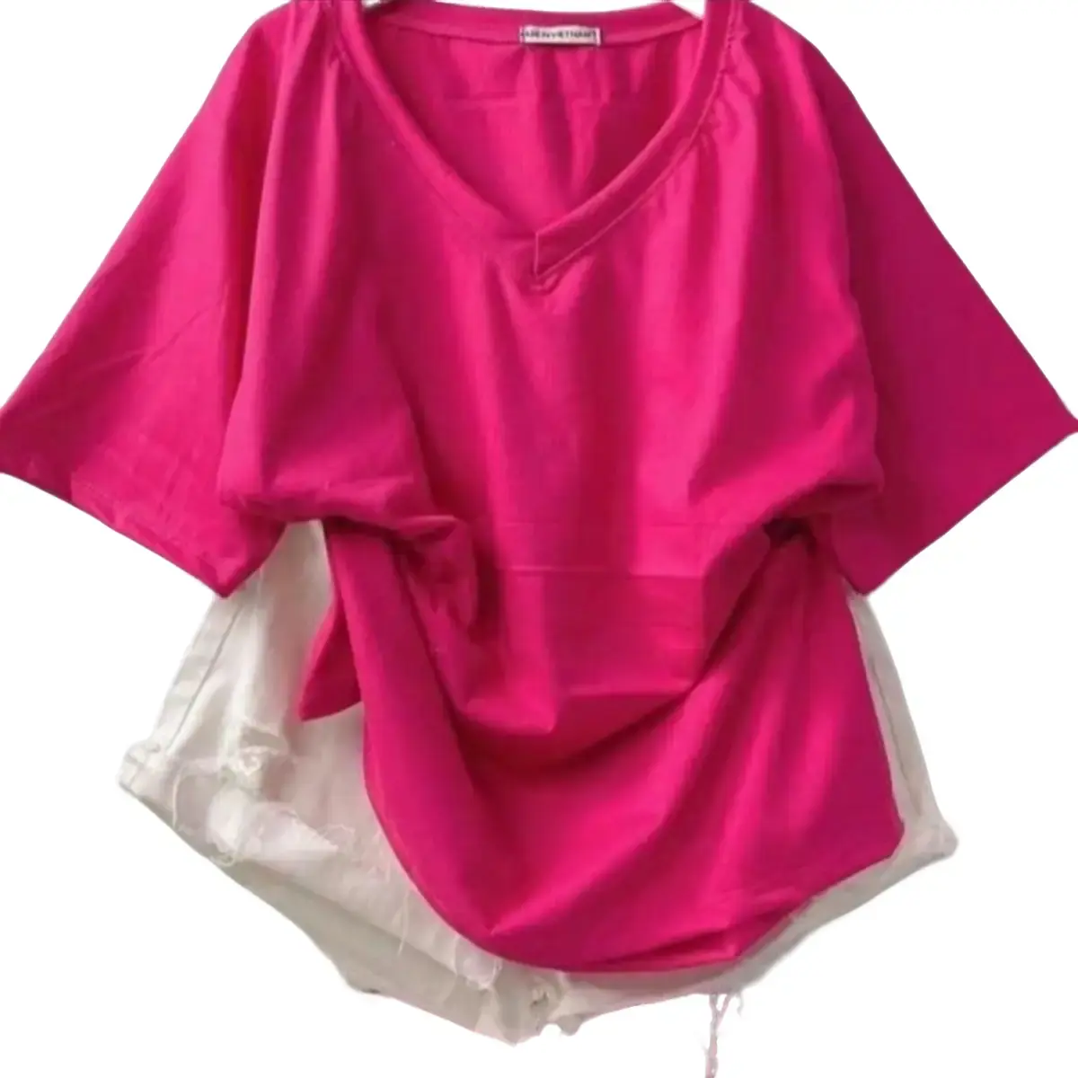 Set bộ đùi nữ áo cổ tim form rộng mix quần đùi jean Thun Cotton Voi Women Nhung Top Bộ