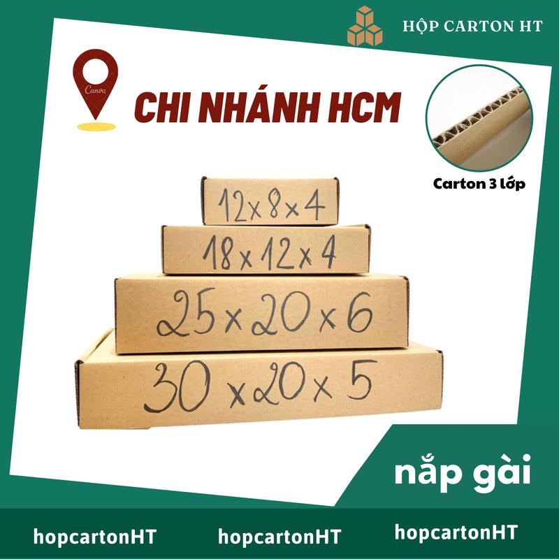 Combo 10 Hộp carton nắp gài nhiều size, hộp nắp cài đóng hàng đầy đủ kích thước giá gốc tận xưởng - Hộp Carton HT