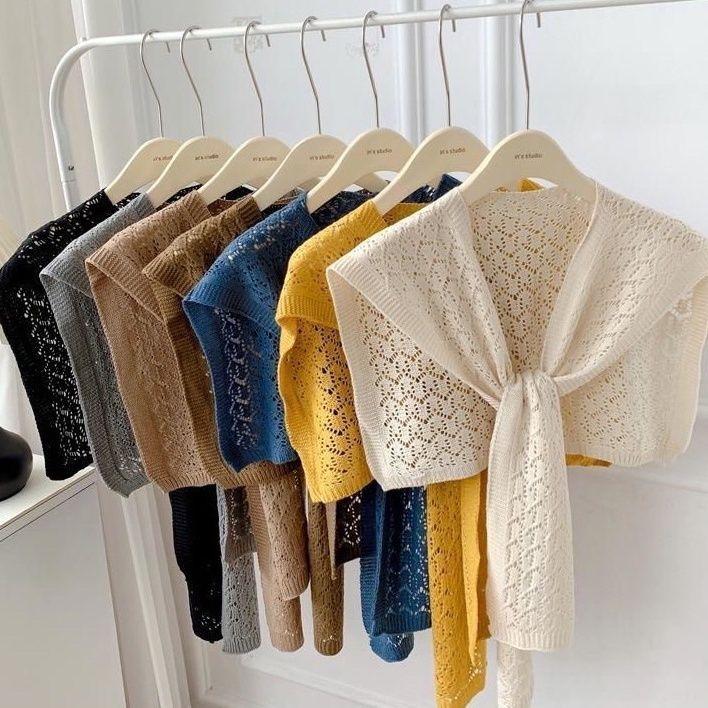 Khăn Choàng Cho Nữ, Thắt Nút Dệt Kim, Khoét Lỗ, Áo Mặc Bên Ngoài, Áo Sơ Mi, Áo Vest, Phong Cách Mùa Xuân Hè, Quấn Vai, Khăn Quàng Cổ Bọ Rùa Hợp Xu hướng 2