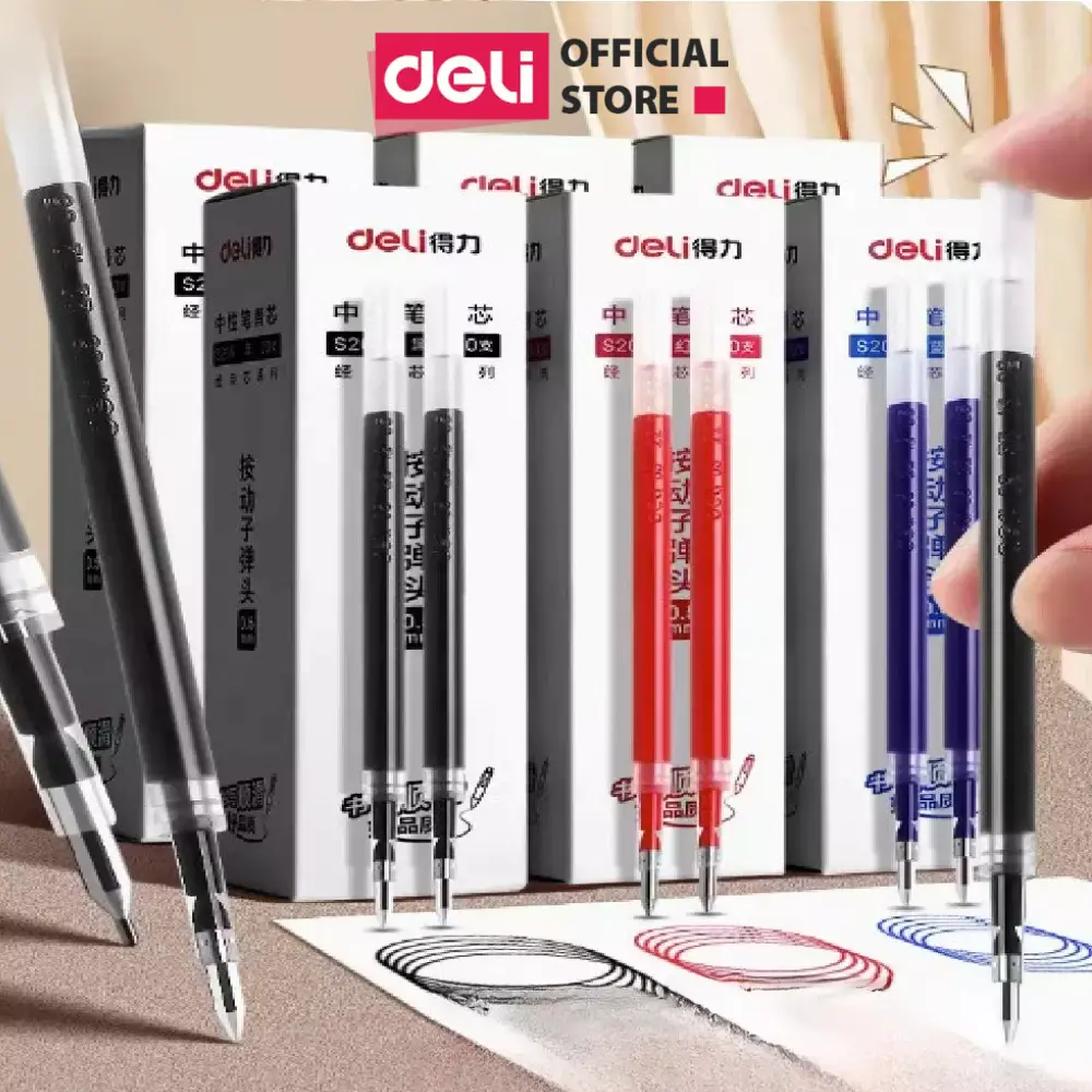 Combo Ngòi bút gel thay thế màu xanh/ đen/ đỏ S206 - ruột bút gel dùng cho bút A575 và A057B Deli đủ màu đỏ đen xanh