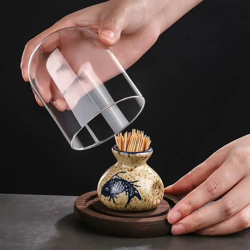 Hũ đựng tăm, hộp tăm gốm sứ cao cấp có nắp đậy 7