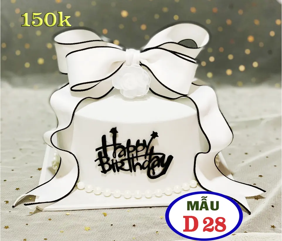 Mô hình bánh sinh nhật nơ trắng, bánh kem giả