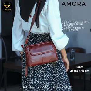 [VALQO] AMORA Tas Wanita Kulit Sapi Clutch Pouch Cewek Perempuan Tas Tangan Hitam