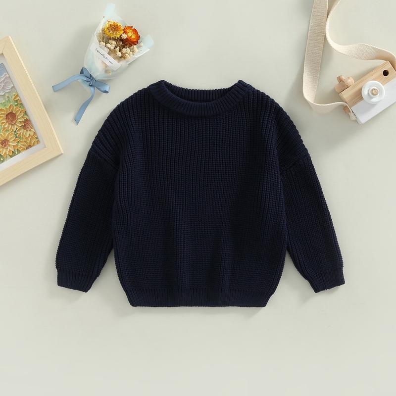 Product Introduction of Toddler Baby Round Neck Sweaters, Long Sleeve Solid Color Loose Knitted Pullovers 47