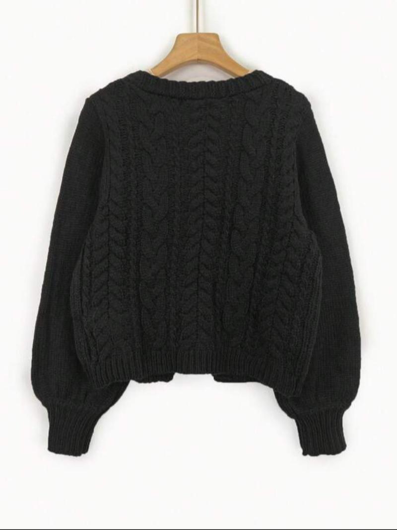 Product Introduction of 【Plus Size】 Solid Color Tie Front Lantern Sleeve Cardigan, Casual Long Sleeve Open Front Knitwear for Fall & Winter, Women's Plus Clothing for Daily Wear 12