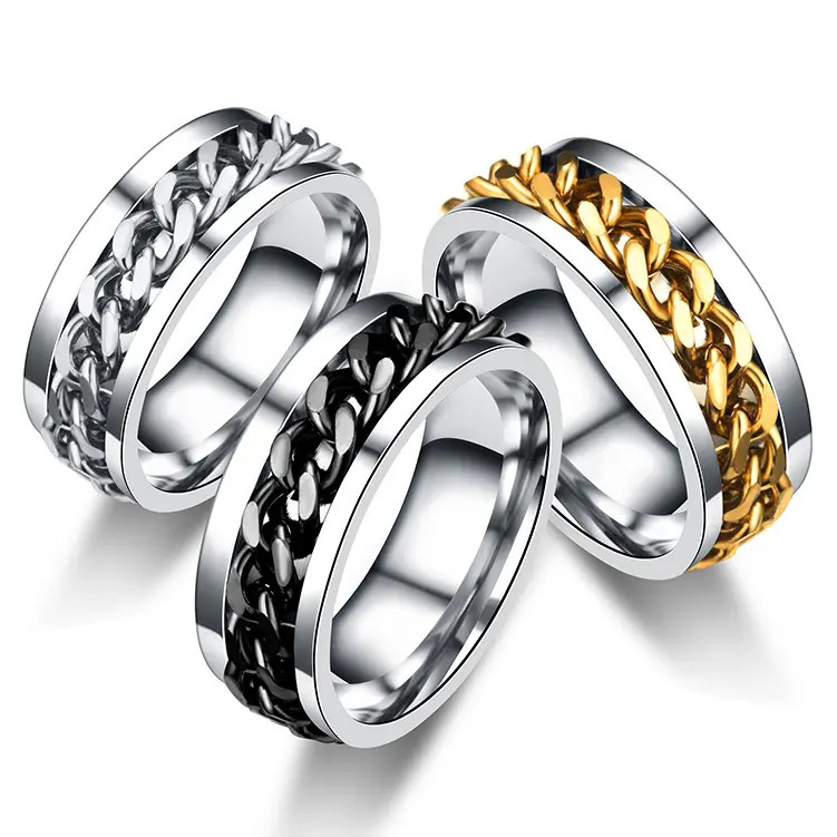 New Simple Lucky Jewelry Men's Titanium Steel Rotatable Open Beer Bottle Chain  Domineering Personalized size 2 ring