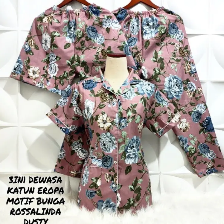 piyama wanita 3in1 motif bunga edition 1