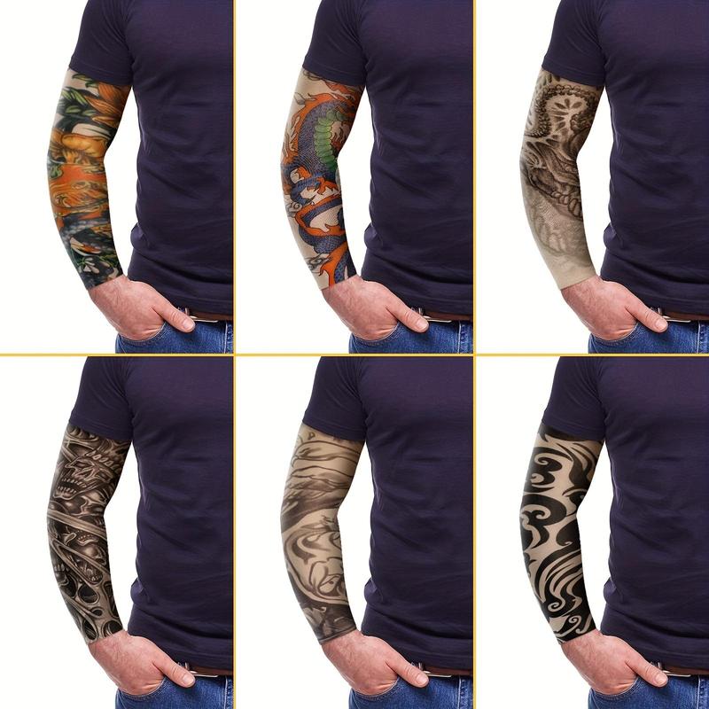 Motorcycle Cycling Arm Sleeves, Creative Fake Tattoo Pattern Decorative Arm Sleeves, Universal Elastic Arm Protective Gloves 3