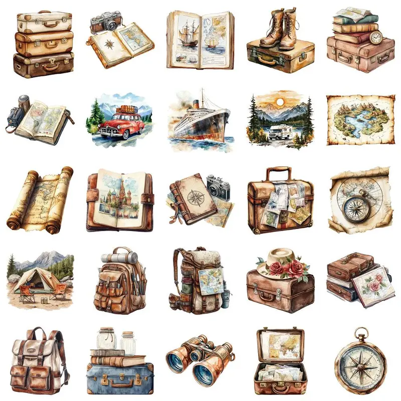 Travel Series Sticker (50pcs), Waterproof Self Adhesive Decor Paper, Decor Sticker for Gift Greeting Card Water Bottle Laptop Phone 5