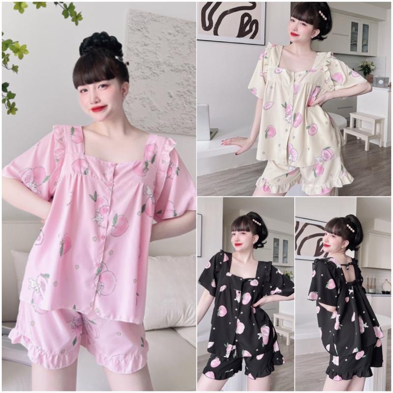 Đồ ngủ bigsize đùi cột dây lưng 50-100kg chất lụa hàn mát không nhăn Áo Kaki