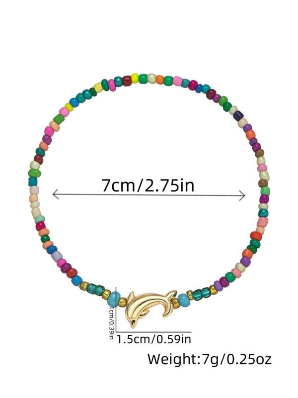 Cute Dolphin Decor Beaded Anklet, Anklet Link for Beach Summer, Fashionable Jewelry for Women & Girls, Party, Daily Clothing Decor, Birthday Gift 1