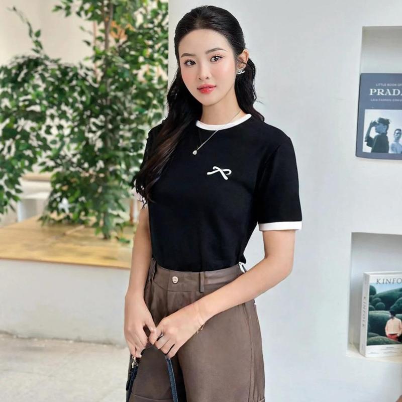 Áo thun Baby Tee nữ in nơ chất borip cotton thấm hút mồ hôi co giãn 4 chiều xịn nhiều màu M177 - Women, Top 2