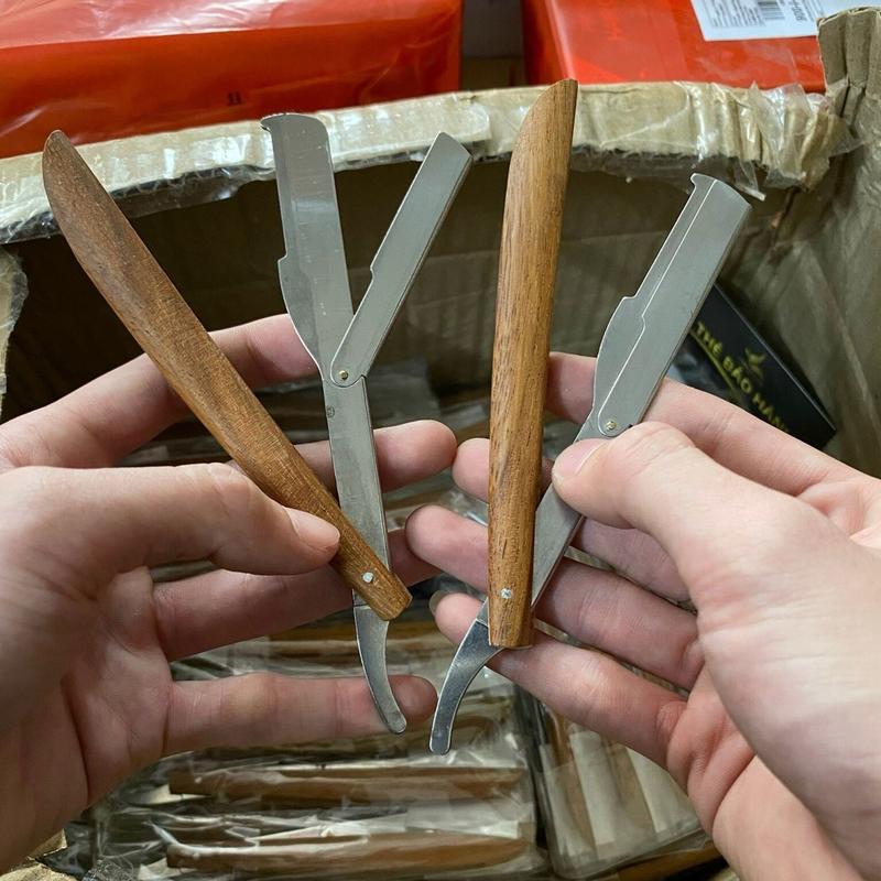 Dao cạo cán gỗ cạo lông mặt cạo viền ( Tặng 10 lưỡi docro ) Cạo Râu ( Cán Có Mỏ )