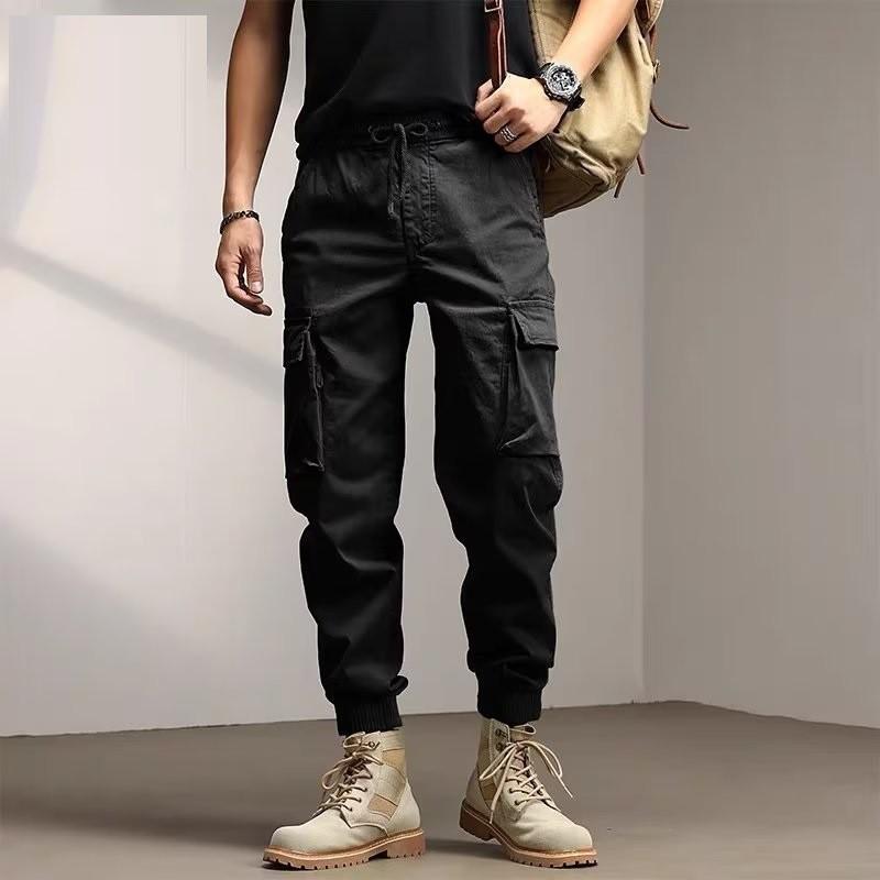 M-5XL Men Cargo Pants Sweatpants Drawstring Elastic Waist Spring Summer Autumn Winter Casual Korean Street Loose Long Tactical Military Plus Size Black Khaki Grey Green 1