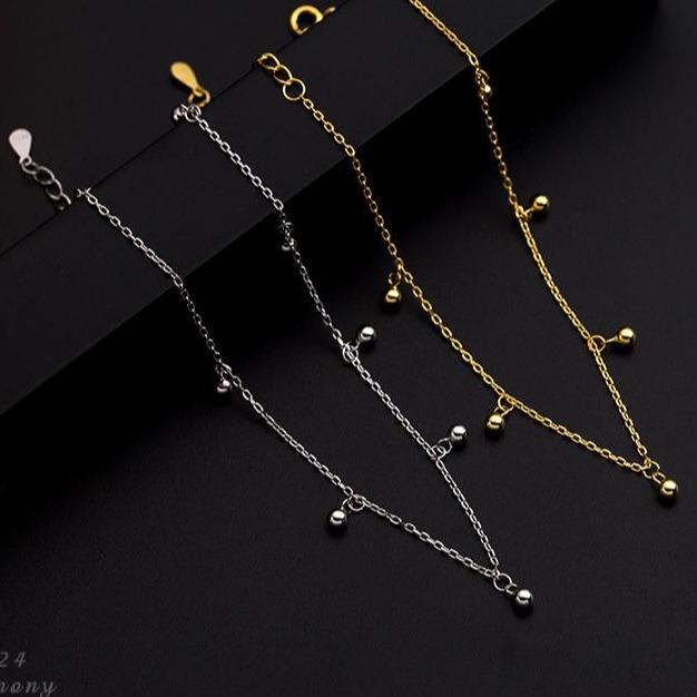 Lắc chân nữ bạc 925 thiết kế dây mắt xích bi treo | TRANG SỨC BẠC HARMONY LC24