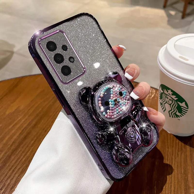 Casing Samsung A13 A23 A32 A33 A52 A52S A53 A72 A73 4G 5G M32 5G phone case TPU 3D colorful bead bear stereo stand flexible silicone ultra-thin electroplated soft case