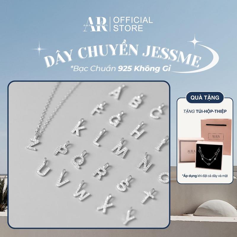 Dây chuyền chữ cái mini bạc 925 mang tên của bạn,vòng cổ mini bạc charm chữ đính đá Jessme-AURA SILVER-DC38
