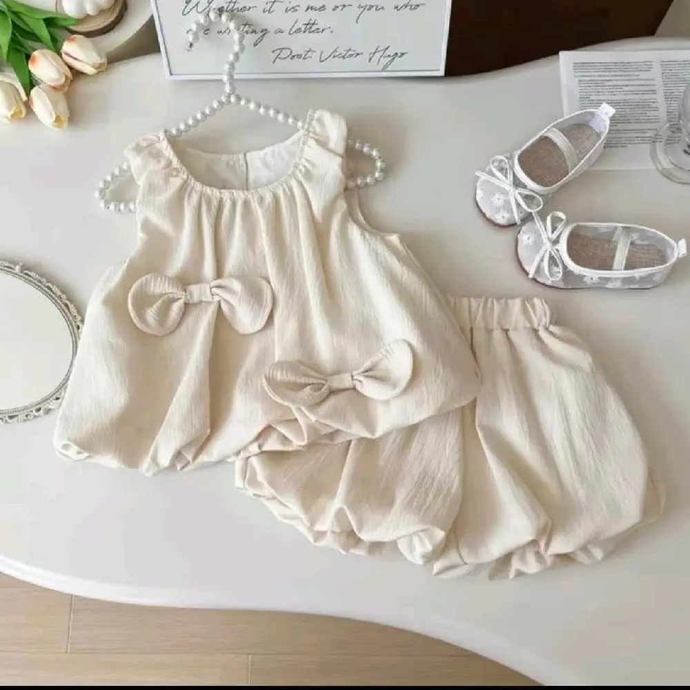 bộ nơ xinh cho bé gái chất cotton xuất hàn