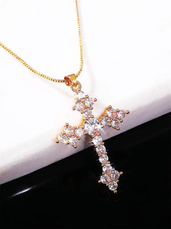 Rhinestone Cross Pendant Necklace for Women,  Fashion Jewelry for Party, Daily Clothing Decor, Trendy Jewelry for Birthday Gift 8