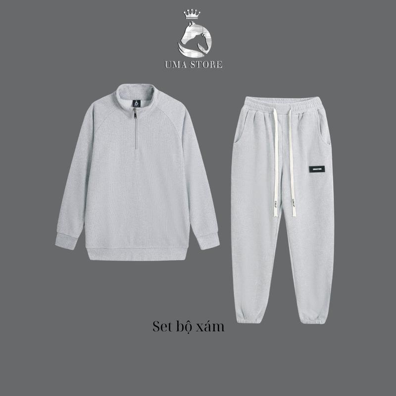 Set Bộ Nam Nữ Cổ Trụ Kéo Khóa 2 chi tiết Nhung Tăm Cao Cấp U.M.A thể thao thanh lịch năng động đen be ghi Menswear Cổ Cao Quần Kem Áo Kem đề xuất l 62. top-1122 nâu đậm Chạy Bộ Sport đen m thường Tập Gym set nam dep2