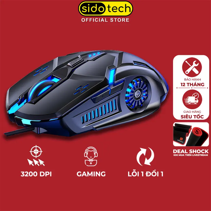 Chuột gaming máy tính có dây game thủ SIDOTECH G5 thiết kế công thái học 7 chế độ ánh sáng led rgb 4 cấp độ nhạy dpi 3200 dành cho game thủ chơi liên minh huyền thoại 0
