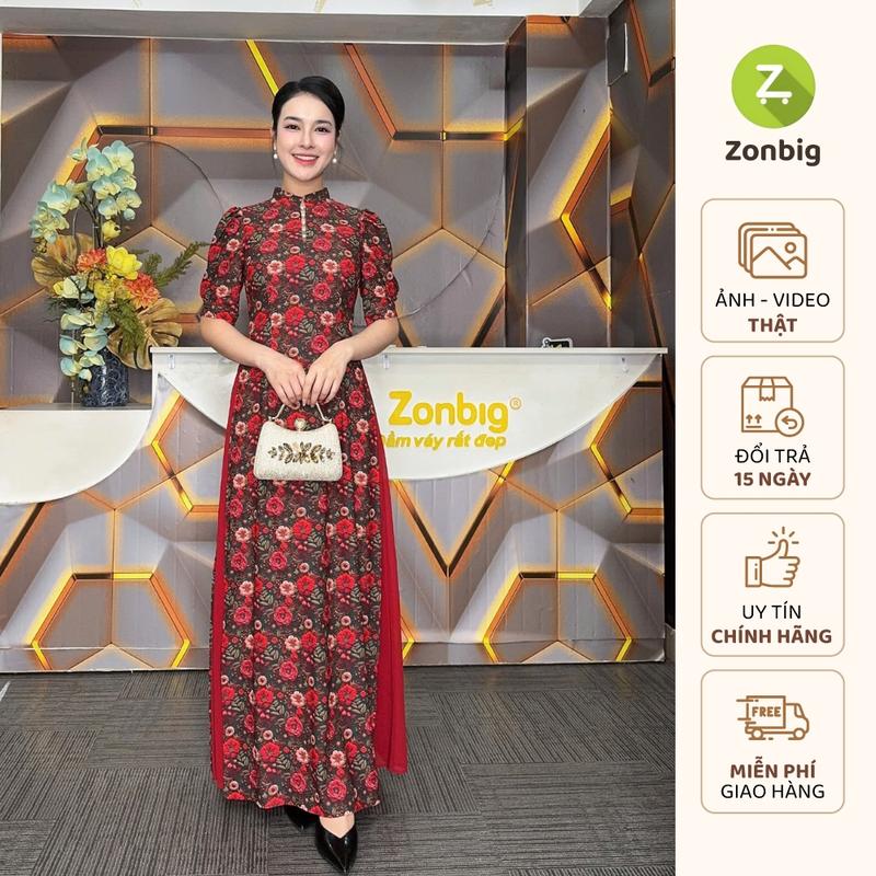 Đầm Giả Áo Dài ZONBIG Thiết Kế Áo Dài Cách Tân Từ Vải Lụa Ý Họa Tiết 6D Với 3 Lớp Vải - Y1900
