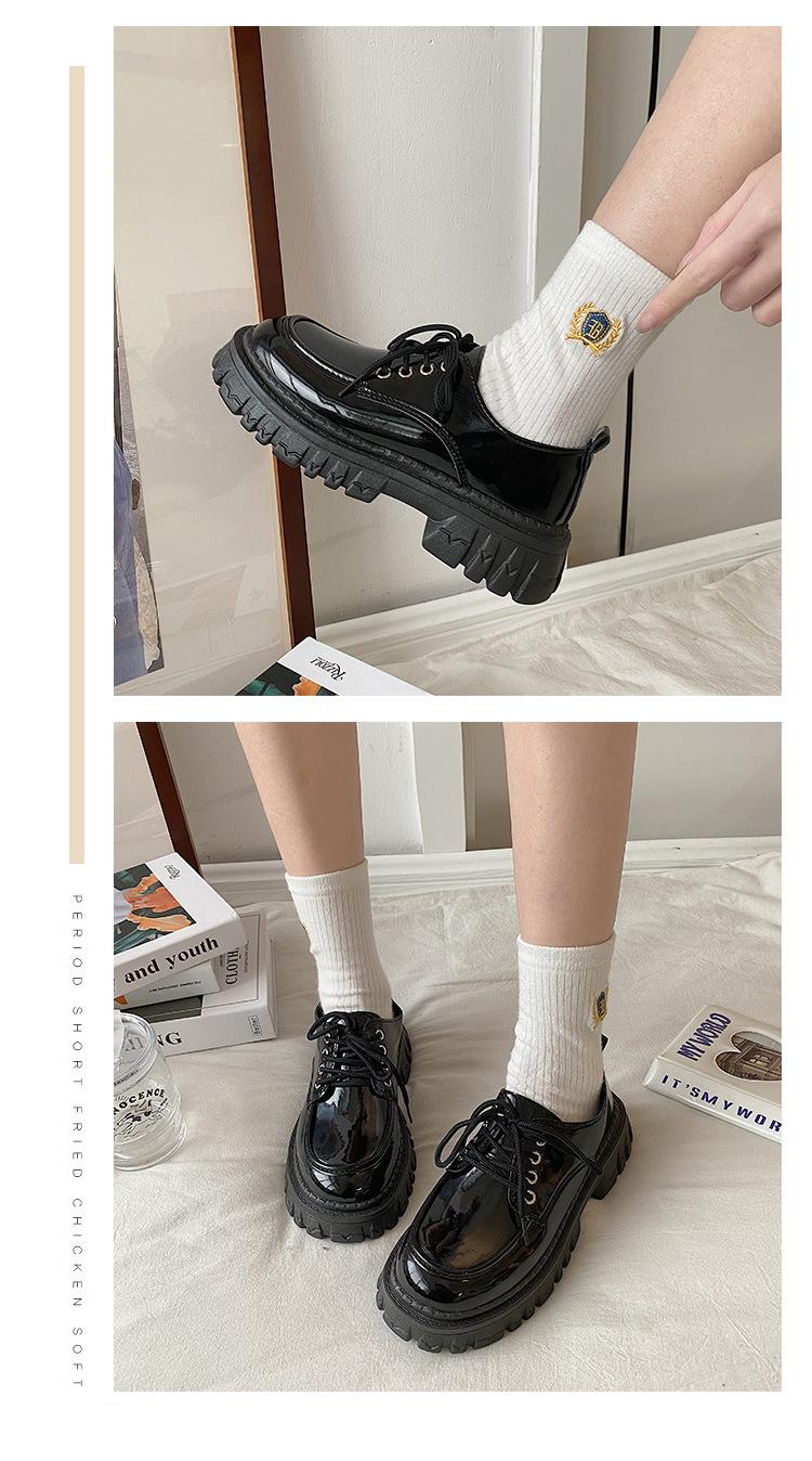 Product Introduction of British Style Leather Shoes Women's New Spring and Autumn Thick Bottom All-Match JK Pumps with Skirt Loafers Retro Black Tie 10