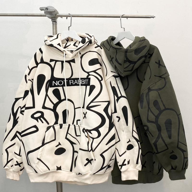 Áo Khoác Hoodie nỉ NOT RABBIT In Hình Chữ Thêu Form Rộng Unisex Nam Nữ - Sarah Store 7