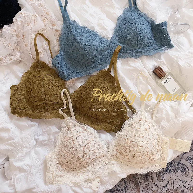 Only A Bra, Cup Triangle Full Lace Bra With Pad Adjustable Comfortable Underwear Women  Sleepwear Sexy Wire Free Ladies Bralette