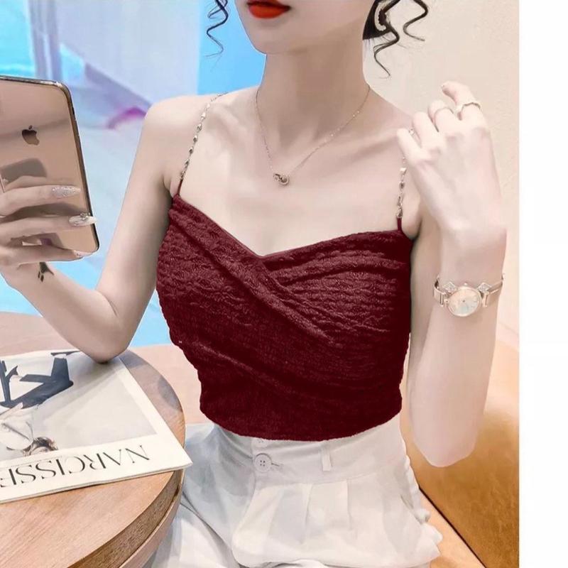 Áo 2 dây xích phom croptop đắp chéo phối xích