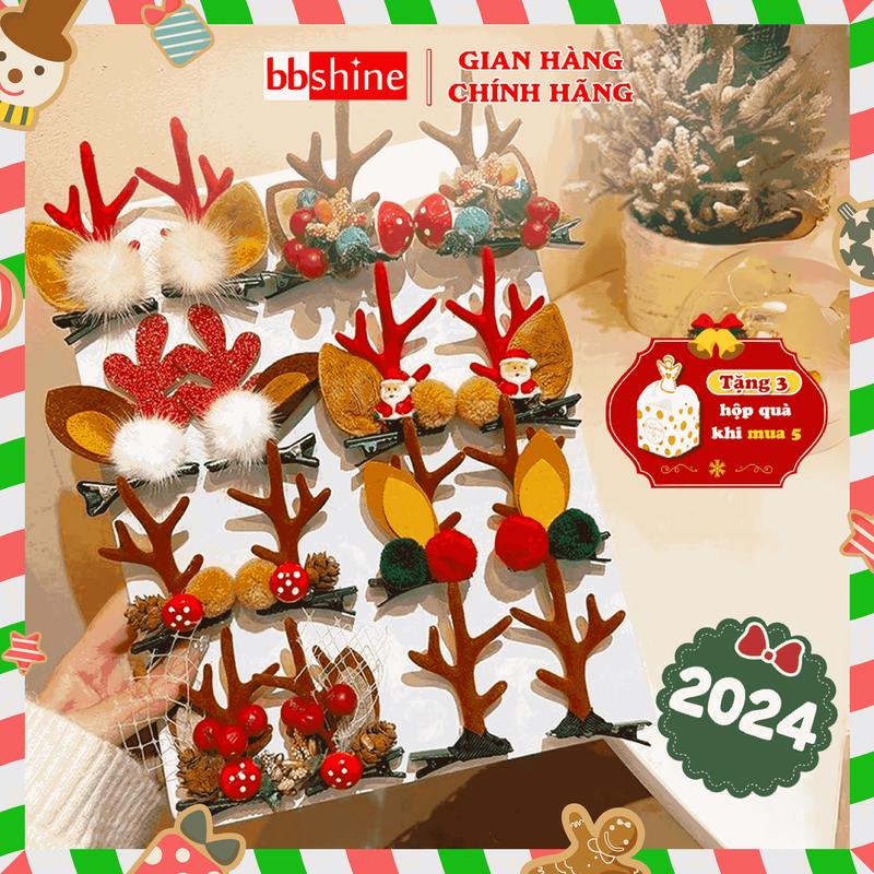 Kẹp Tóc Noel Sừng Tuần Lộc 2024 Trang Trí Đáng Yêu Lạ Mắt Set 2 Kẹp BBShine – NOEL006
