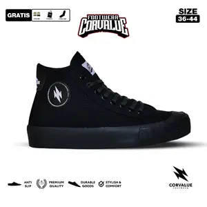SEPATU CORVALUE FOOTWEAR - Sepatu sneakers kasual Pria Wanita Hayabusa High Full Black Original Canvas Casual