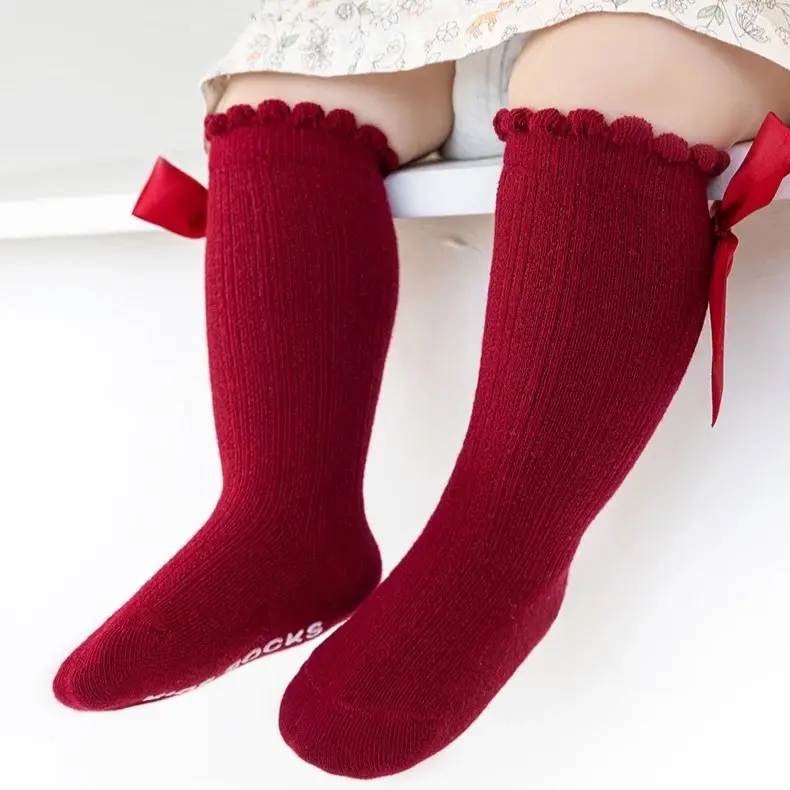 Tất Chân Cao Cổ Đính Nơ Dễ Thương Cho Bé Gái 0-1 Tuổi, Tất Chất Cotton Mềm Co Giãn, Chống Trơn Trượt 2
