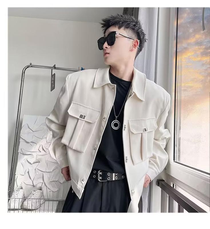 Product Introduction of Áo Khoác Ngắn Có Đệm Vai Cho Nam Và Nữ, Thiết Kế Độc Đáo, Nút Kim Loại, Cao Cấp, Túi Lớn, Mùa Xuân Và Mùa Thu 4