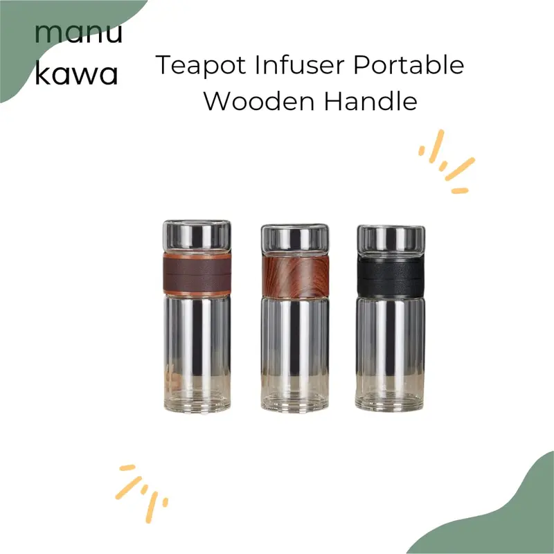 Botol Minum Penyaring Teh Double Wall / Tea Pot Travel Teapot Aesthetic / Teapot Infuser Wooden Handle 0