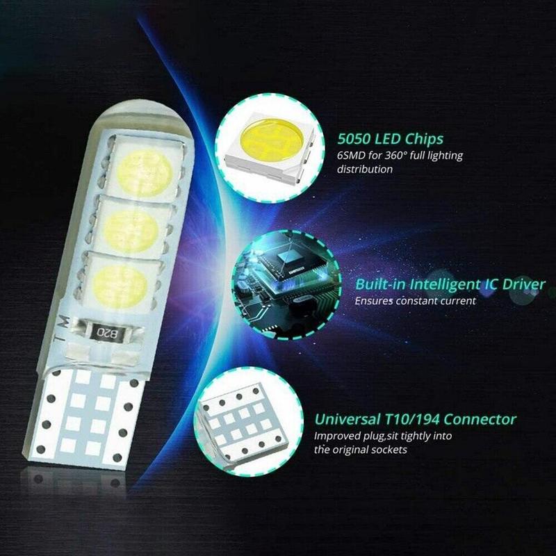 10x T10 W5W Car LED Bulb Turn Signal Light Auto Interior Dome Reading Light License Plate Wedge Side Super Bright White 12V 6SMD 4
