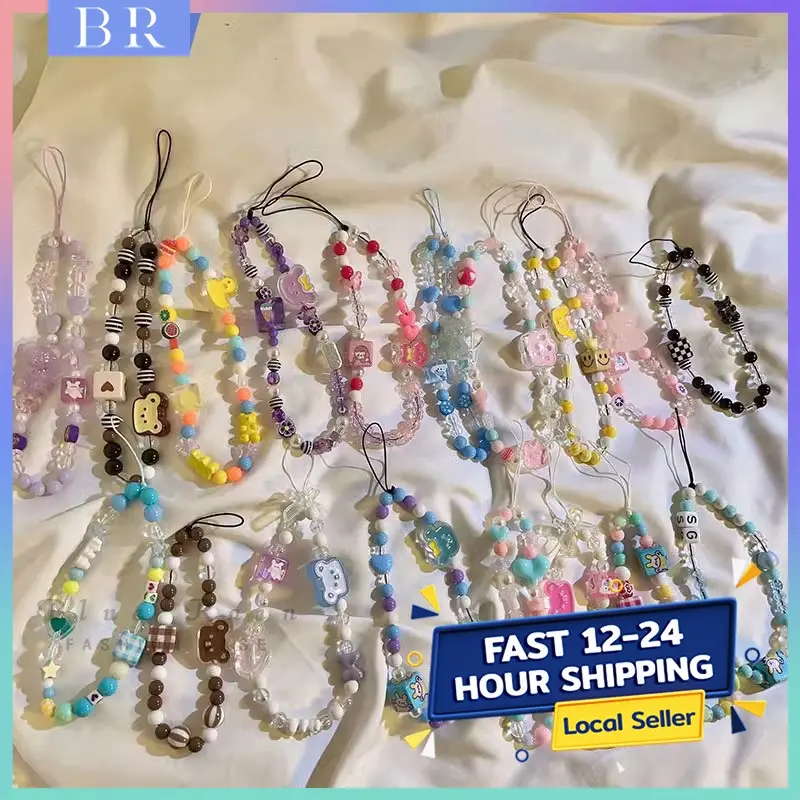 Cool Loving Heart Mobile Phone Chains For Charm Girls Black Acrylic Pearl Beaded Lanyard Fashion Jewelry Gifts Telephone Accessories Silicone Women