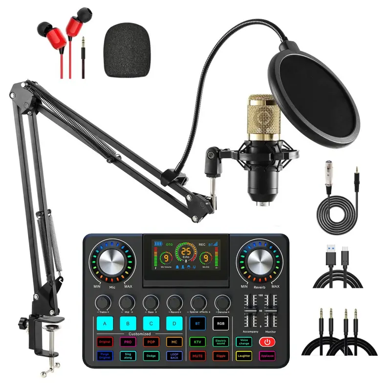 Live Podcast Equipment Set, Professional Live Sound Card with DJ Mixer Effects and Voice Changer, Suitable for Streaming, Podcast Recording, Gaming, TikTok, YouTube Live 0