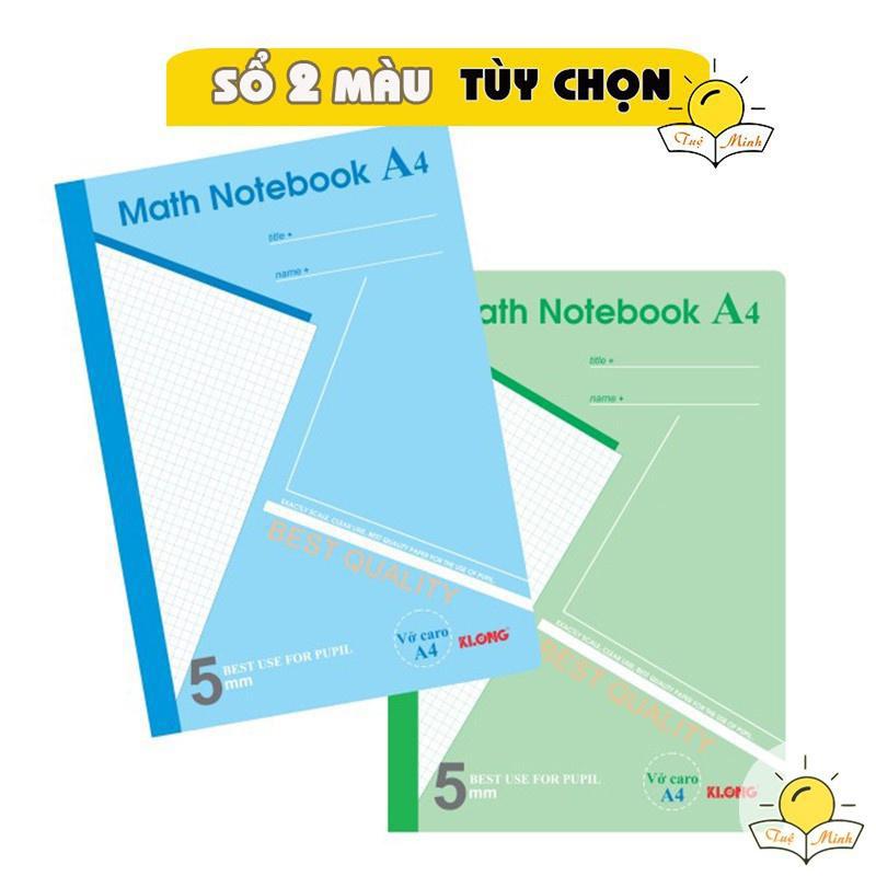 Vở Klong A4 [Chọn Màu] 200 trang caro MS 298 Math Notebook giấy dày, cuốn tập sổ Klong